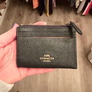 Coach Black Leather Card Case with Gold Accents